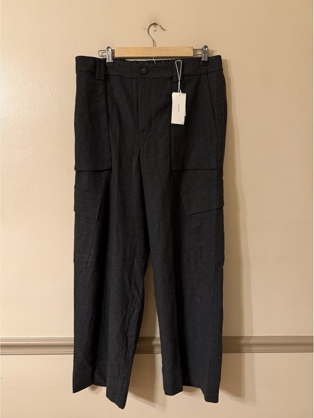 VINCE Raver Italian Flannel Wide Leg Baggy Cargo Pant Size 12 Charcoal $495 NWT - Picture 7 of 12